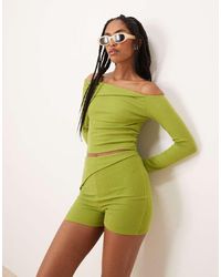 ASOS - Top Con Escote Bardot Asimétrico De Canalé De (Parte De Un Conjunto) - Lyst