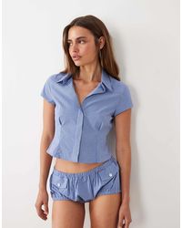 Mango - Starring Hailey Bieber Gigi Cinched Waist Short Sleeve Shirt - Lyst