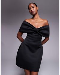 Goddiva - Front Bow Off The Shoulder Mini Dress - Lyst