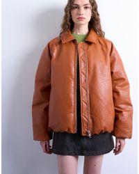 TOPSHOP - Faux Leather Padded Puffer Jacket - Lyst