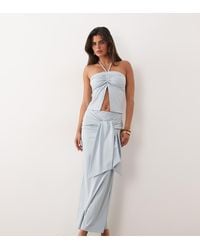 The Frolic - Exclusive Slinky Halterneck Ruched Detail Split Front Top - Lyst