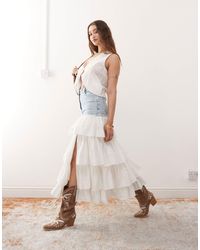 Miss Selfridge - Broderie Contrast Denim Maxi Skirt - Lyst