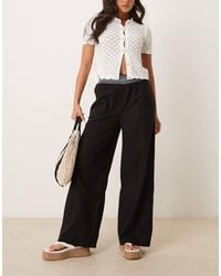 ASOS - Linen Blend Pull On Wide Leg Trousers With Shirred Waist Detail - Lyst