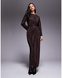 ASOS - Plisse Long Sleeve Wrap Tie Waist Maxi Dress - Lyst