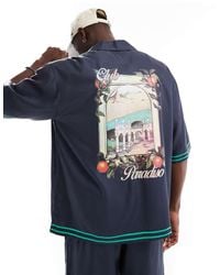 Only & Sons - Camisa Azul Marino Con Cuello De Solapas Y Estampado "Paradiso" En La Espalda De (Parte De Un Conjunto) - Lyst