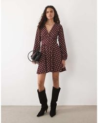 New Look - Long Sleeve Empire Waist Detail Mini Dress - Lyst