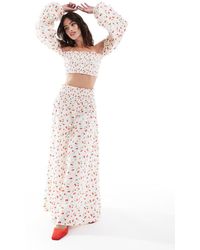 ASOS - Maxi Rok Met Geplooide Taille En Kersenprint, Deel Van Co-Ord Set - Lyst