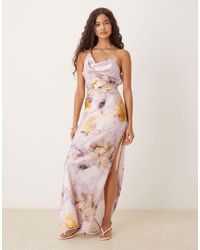 ASOS - Satin Asymmetric Strap Midaxi Dress With Split - Lyst