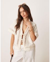 ASOS - Tie Front Top With Collar And Lace Trims - Lyst