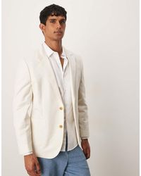 ASOS - Americana De Corte Slim De Mezcla De Algodón Y Lino De -Blanco - Lyst