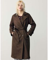 Stradivarius - Lange Trenchcoat Van Imitatiesuède - Lyst