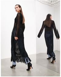 ASOS - Long Sleeve Open Knit Maxi Dress With Tassels - Lyst