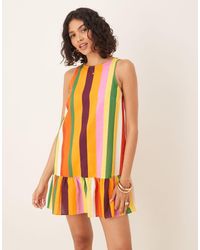 ASOS - Vestido Corto A Rayas De Corte Cuadrado Con Cintura Baja Y Espalda Escotada De - Lyst