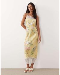 ASOS - Satin High Neck Cami Midi Dress With Lace Trims - Lyst