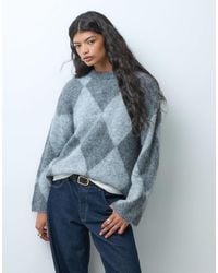 Noisy May - Pull en maille oversize à motif argyle, effet brossé, col rond, - Lyst