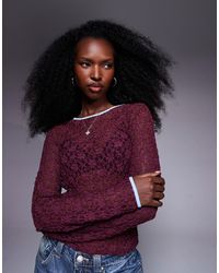 ASOS - Semi-sheer Lace Crew Neck Top With Contrast Bind - Lyst