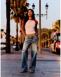 Bershka - Mid-waist Straight-leg Studded Jeans - Lyst