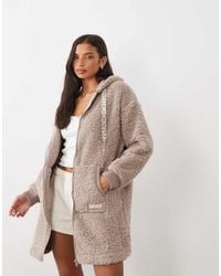 DKNY - Sherpa Long Sleeve Hooded Zip Robe - Lyst