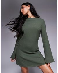ASOS - Robe courte ajustée et évasée ultra douce à col montant - kaki - Lyst