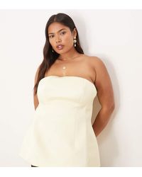 ASOS - Asos Design Curve Premium Structured Satin Peplum Hem Bandeau Top - Lyst