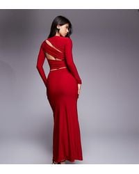 Kaiia - Exclusive Double Layered Slinky Cut Out Back Detail Long Sleeve Maxi Dress - Lyst