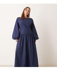 ASOS - Asos Design Curve Poplin Maxi Dress With Asymmetric Waist And Volume Sleeves - Lyst