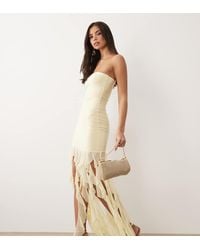 Kaiia - Exclusive Textured Mesh Bandeau Ruffle Hem Maxi Dress - Lyst
