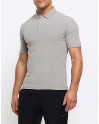 River Island - Muscle Fit Rib Short Sleeve Polo - Lyst