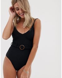 new look polka dot belted swimsuit in rust
