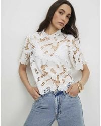 River Island - Lace Short Sleeve Blouse - Lyst