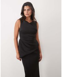 ASOS Drape Asymmetric Linen Midi Dress in Natural