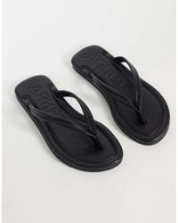 ARKET - Premium Leather Square Toe Flat Flip Flop Thong Sandal - Lyst