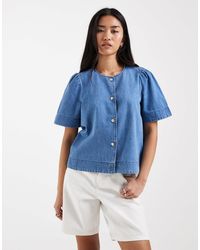 ONLY - Puff Sleeve Denim Shirt - Lyst