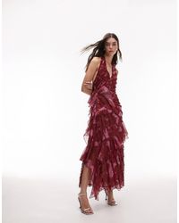 TOPSHOP - Ruffle Detail Halterneck Midi Dress - Lyst