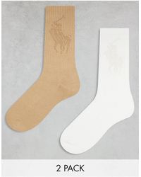 Polo Ralph Lauren - Confezione da 2 paia di calzini color crema e cuoio con logo pony grande - Lyst