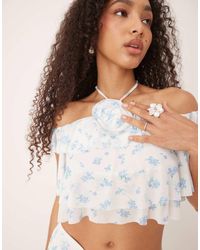 Collective The Label - Corsage Ruffle Bardot Halterneck Crop Top - Lyst