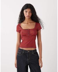 Collusion - Gestreepte Babydoll Henley Top - Lyst