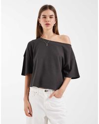 ASOS - Boxy Off The Shoulder Waffle Knit T-shirt - Lyst