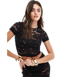 4th & Reckless - Short Sleeve Lace Crop Top Co-ord - Lyst