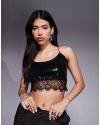 ASOS - Sequin Cami Top With Lace Trim - Lyst