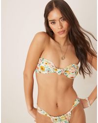 ASOS - Nina Knot Large Vintage Printed Green Base Bandeau Bikini Top-multi - Lyst