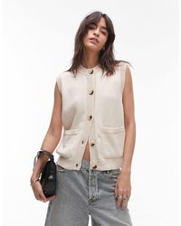 TOPSHOP - Knitted Open Stitch Button Down Tank Top - Lyst