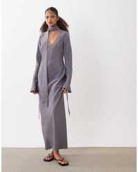 ASOS - Techy Fabric Scoop Neck Long Sleeve Maxi Dress With Scarf - Lyst