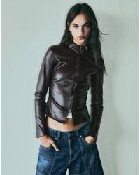 Bershka - Fitted Leather-effect Zip-up Shirt - Lyst