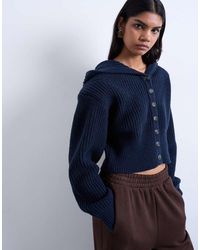 TOPSHOP - Knitted Button Through Shoulder Padded Hoodie - Lyst