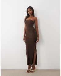 Missy Empire - Missy Empire Double Sculpted Slinky Bandeau Ruched Waist Detail Maxi Dress - Lyst