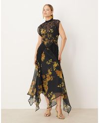 ASOS - Seamed High Neck Lace Detail Midi Dress - Lyst