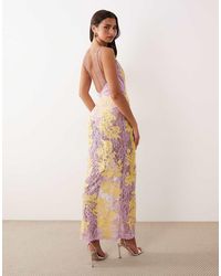 asos edition sheer embroidered floral lace open back maxi dress Lime Green Asos Edition Nouveau Embroidered Maxi Dress Shop ASOS EDITION Sheer Embroidered Floral Lace Open