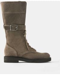 Pull&Bear - Lace-up Flat Leather Boots - Lyst