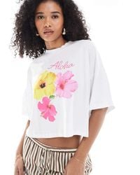ONLY - Cropped T-Shirt Met Grafische Hibiscusprint - Lyst